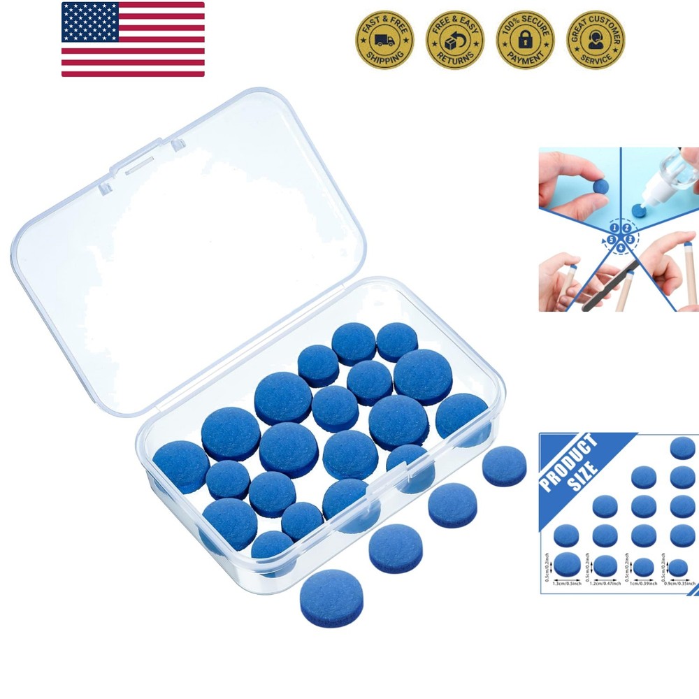 20 Pcs Billiard Pool Cue Tips Replacement Kit Pool Stick Tips with Storage Bo...