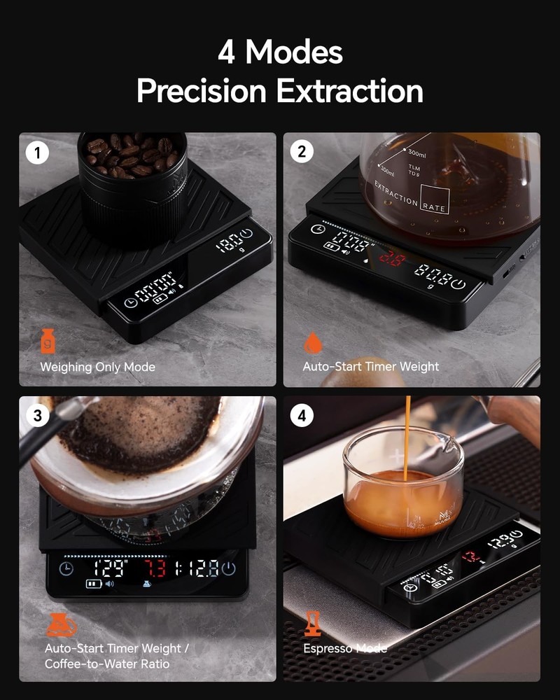 Espresso Mini Coffee Scale with Timer & Flow Rate Indicator - 2kg/0.1g Precision