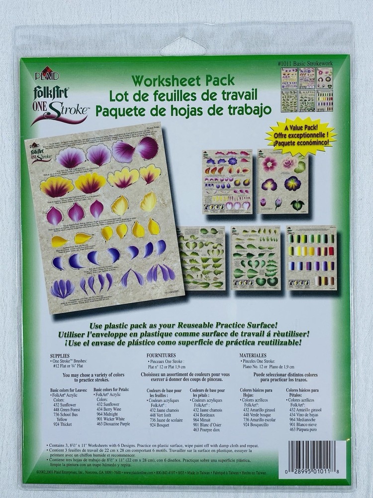 Basic Strokework Folkart One Stroke Worksheet Pack Plaid #1011 (2002)