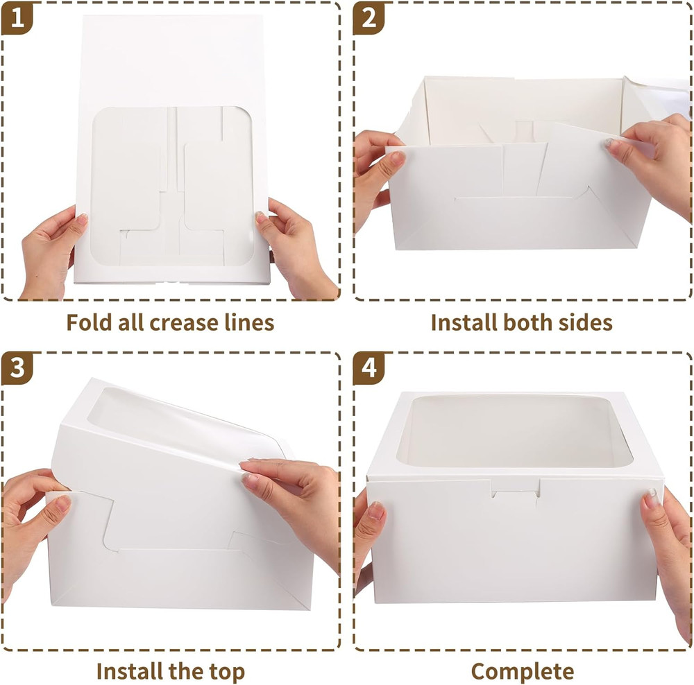 4 Pack Cake Boxes with Window Bakery Boxes for Cake Pie, 10X10X5 Inch