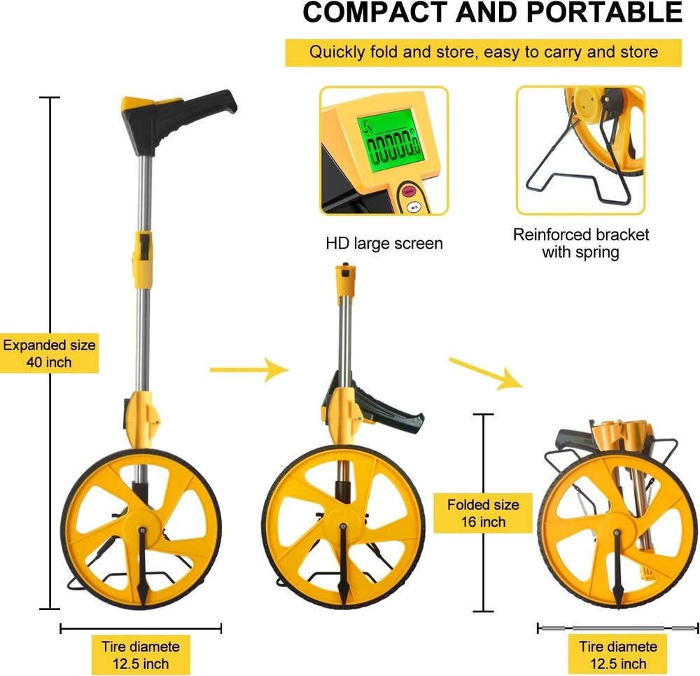 Measuring Wheel Digital Display Foldable Feet Meter Backlit Easy Carrying