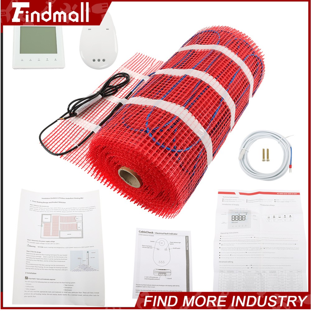 10-100sqft Electric Floor Heat Mat Kit, 120V Underfloor Radiant Heating System