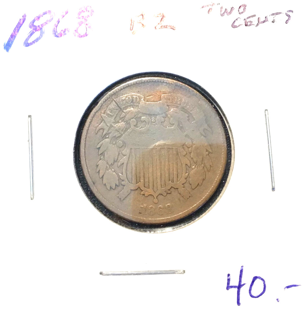1868 TWO CENT PIECE ABOUT GOOD-GOOD