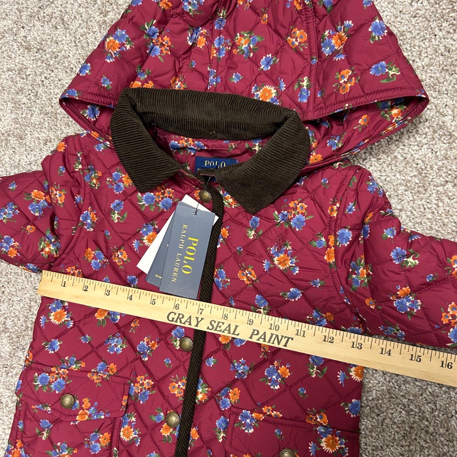 NWT Polo Ralph Lauren Water Repellent Barn Jacket Floral Girls 5 Corduroy Trim