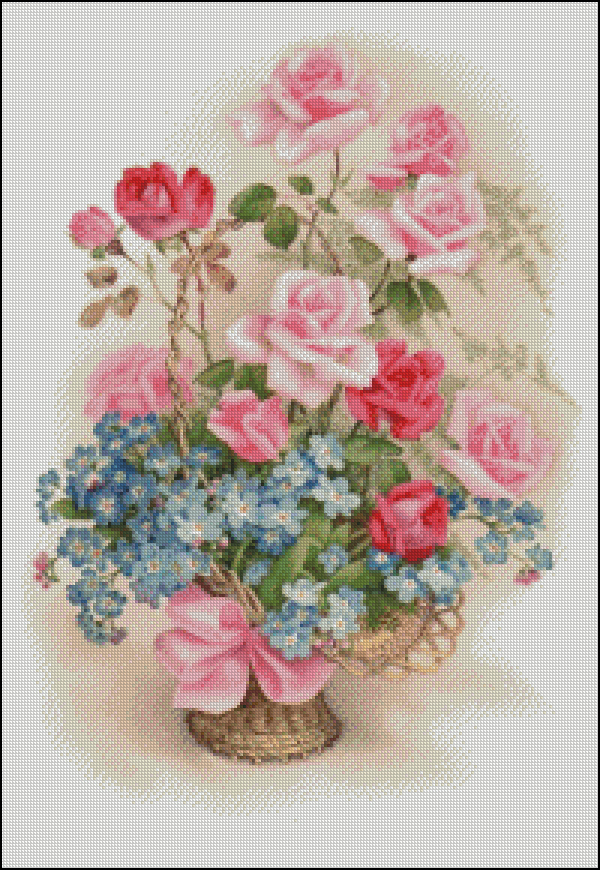 Chart Needlework DIY Counted Cross Stitch Patterns - Small Roses Basket