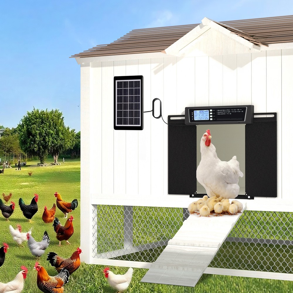 Large Solar Automatic Chicken Coop Door with Anti-Pinch/Timer/Light Sensor/LCD