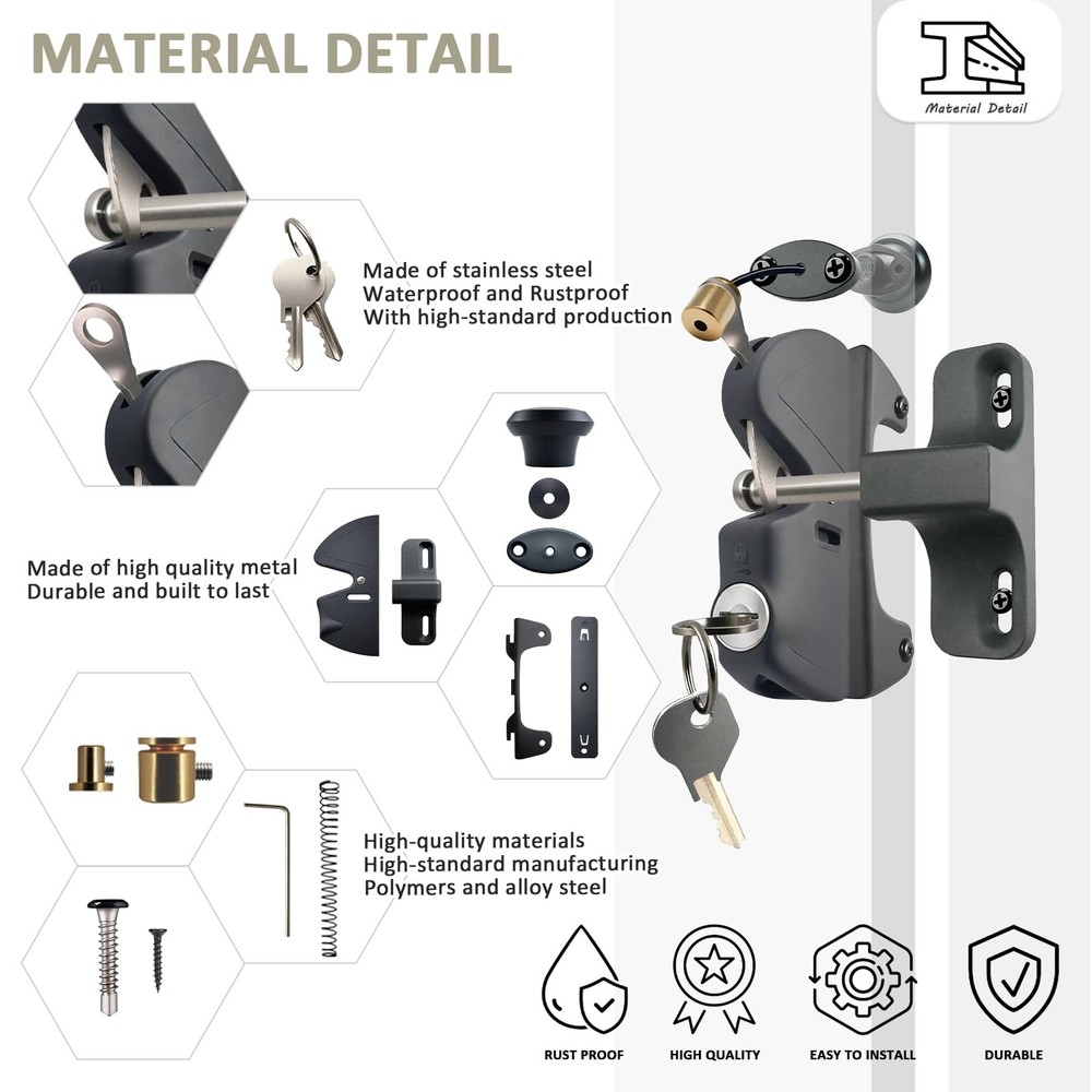 Gate Latch Door Latch with Pull Cable Opened Two-Sided Lockable Door Latch Du...