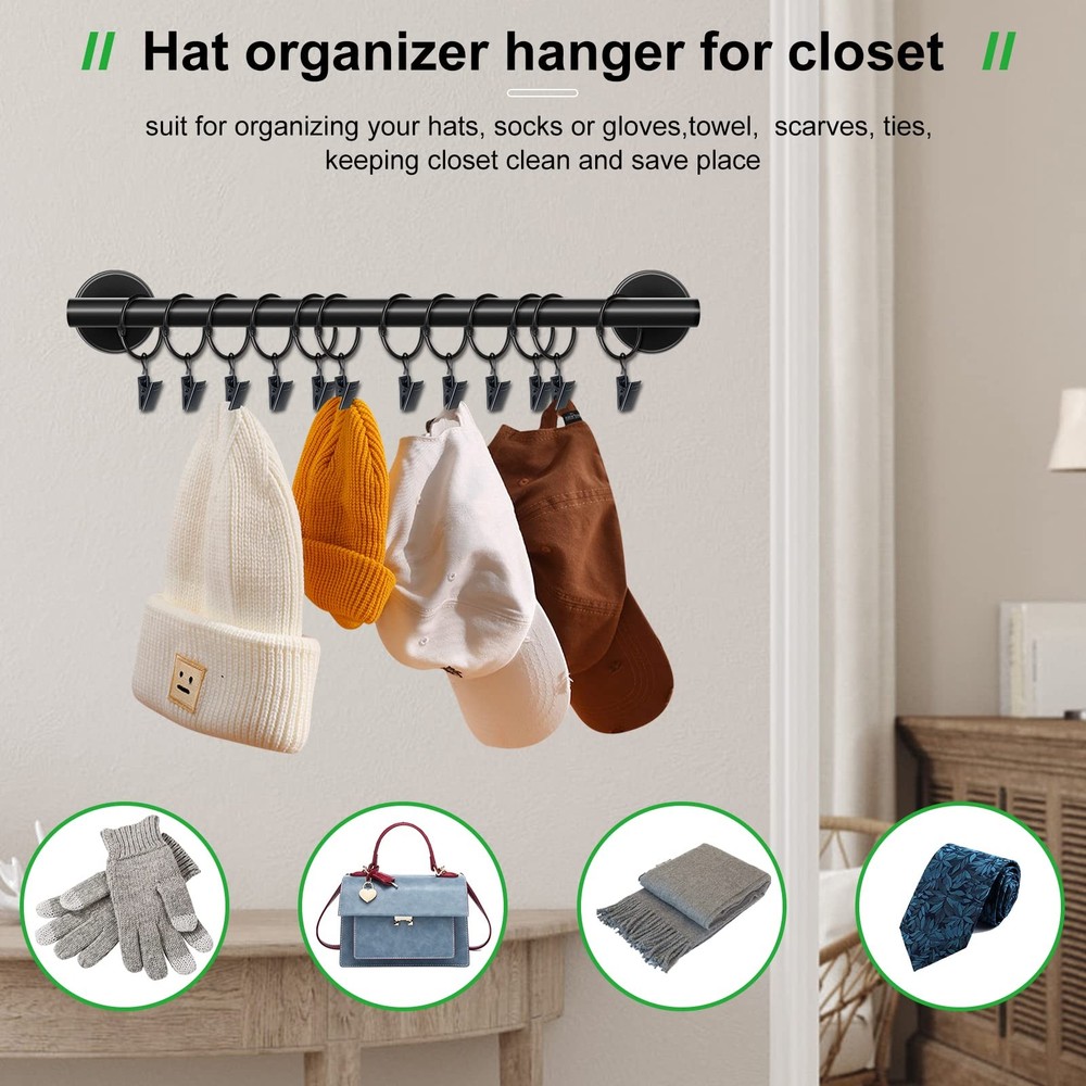 Hat Rack for Wall with 24 Hooks, Hat Organizer Holder for Baseball Caps, Cap ...