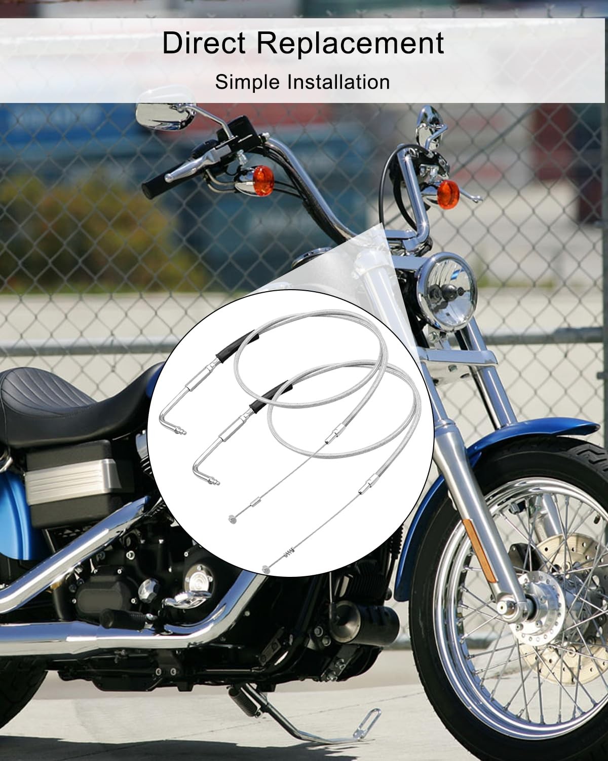 42" Stainless Steel Throttle Idle Cable Set Fit for Harley Davidson FXST FLST...