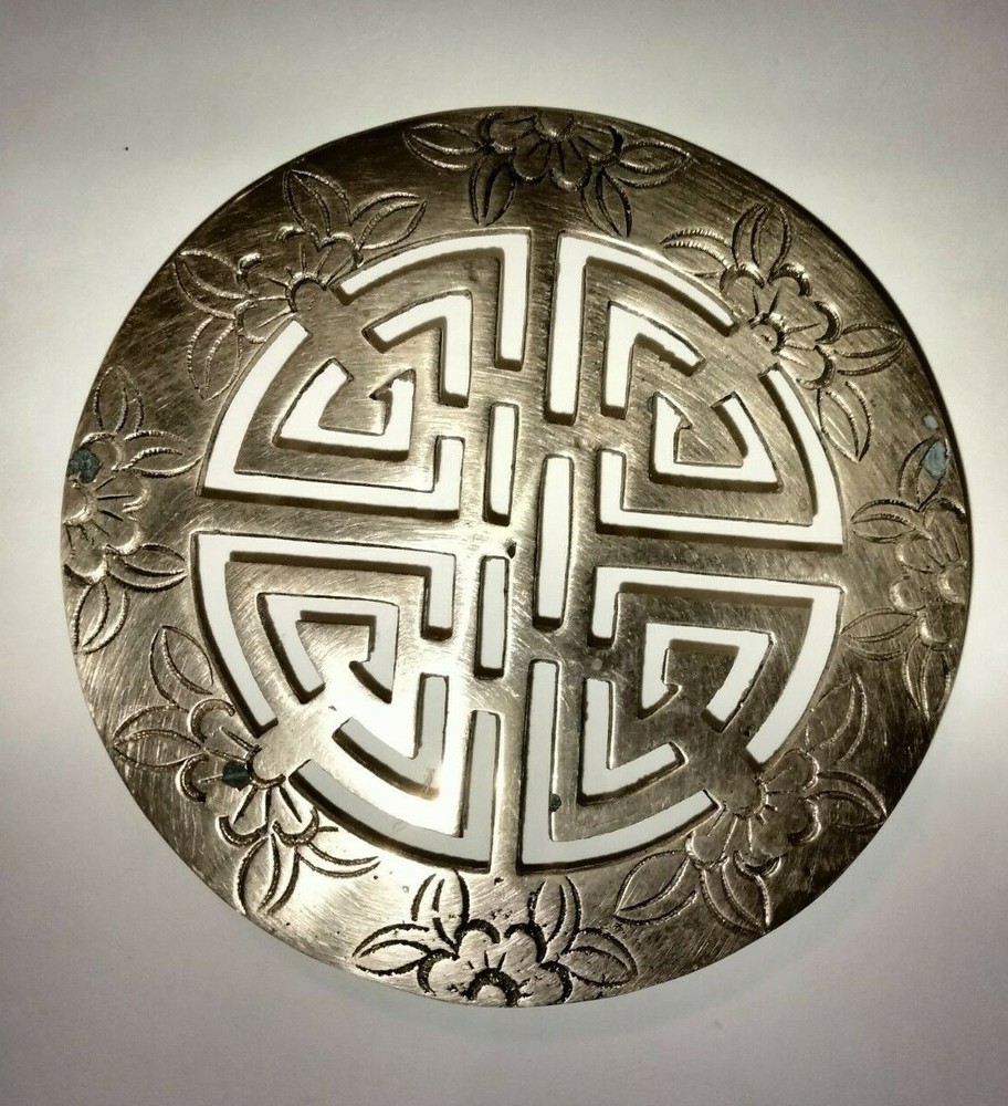 ASIAN BRASS TRIVET With Flowers