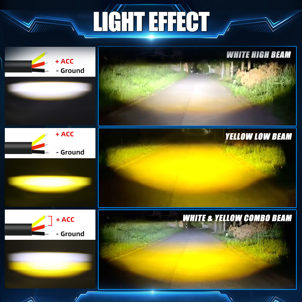 2x LED Spot Light Auxiliary Motorcycle Headlight Driving Fog Lamp Yellow+White