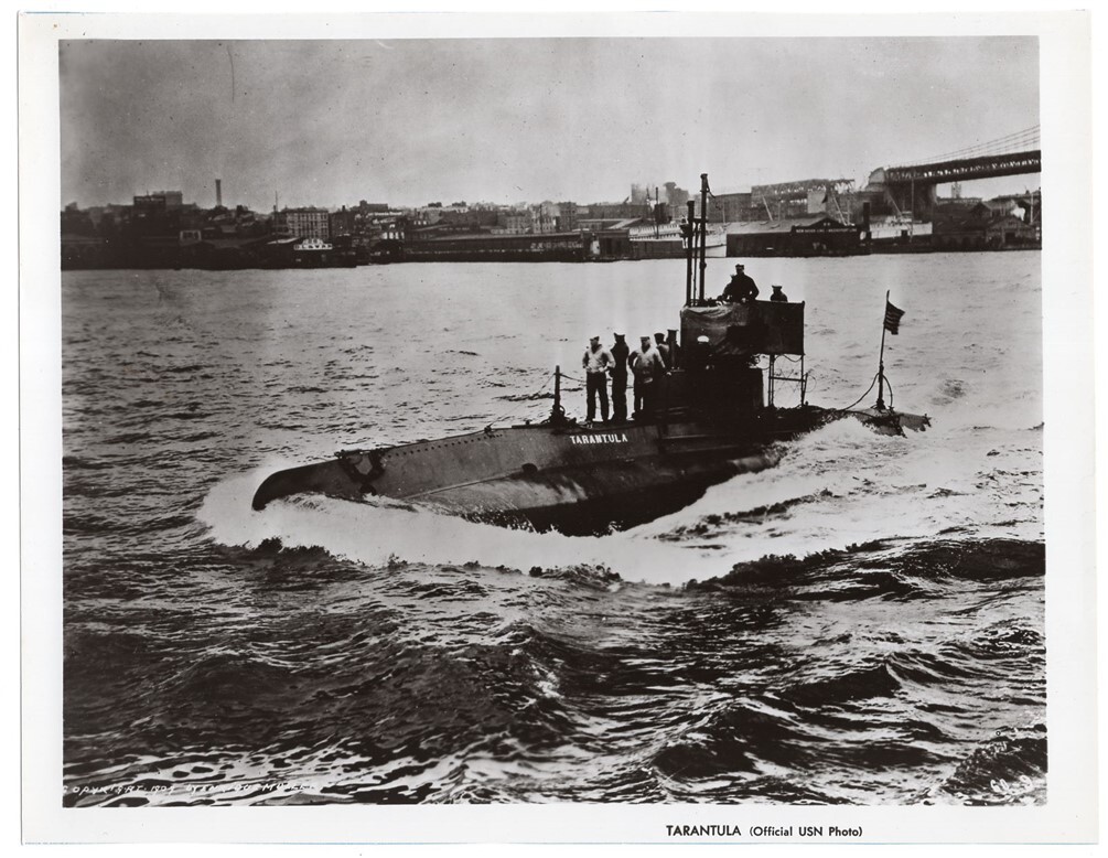 1909 US Navy Submarine B-3 SS-12 USS Tarantula in New York Harbor Vintage Photo