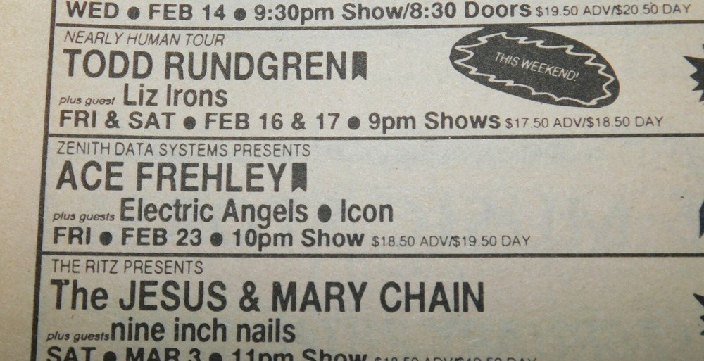 Kiss ACE FREHLEY Concert Ad Advert The Ritz NYC Trouble Walkin Vintage Kiss A