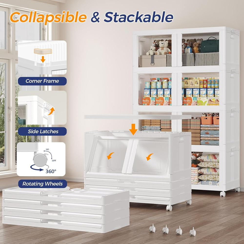 150GAL Large Stackable Storage Bins with Lid and Wheels, 600Qt Collapsible Organ