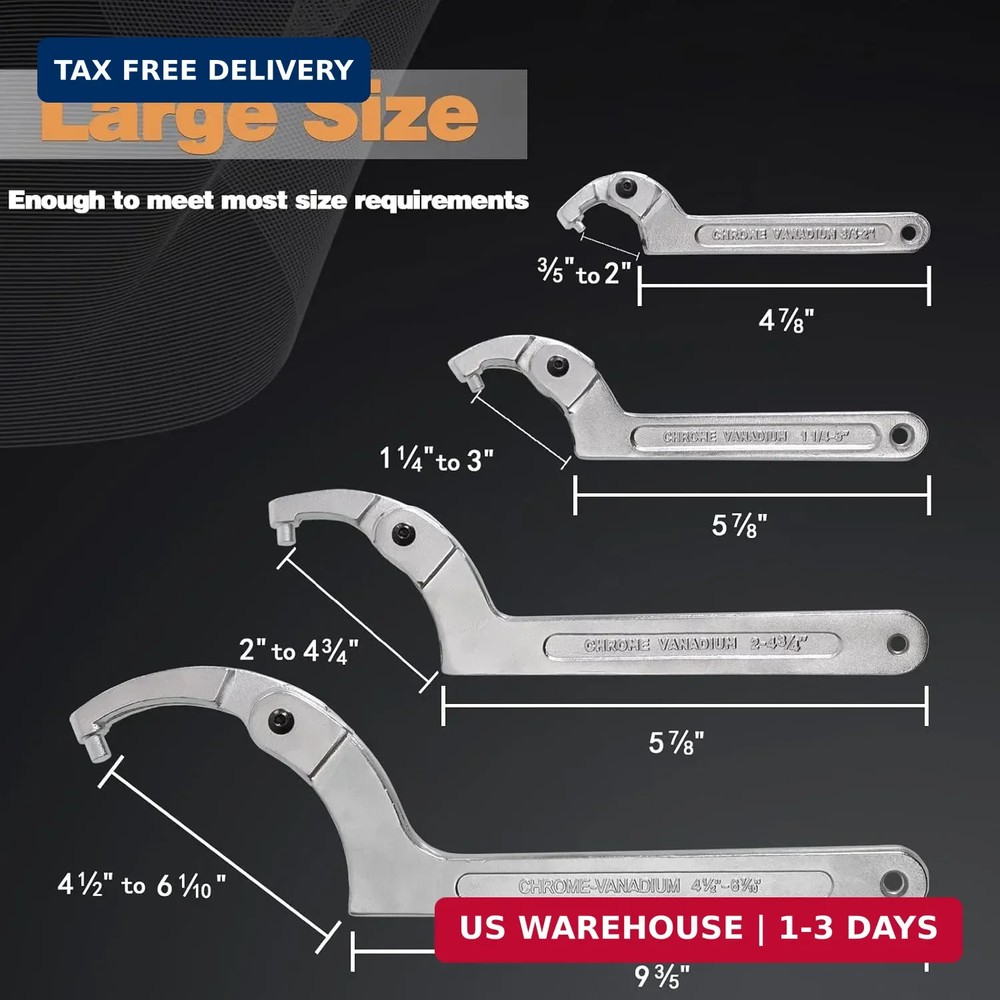 12pcs Adjustable Spanner Wrench Sets with Replaceable Head, C-Shape Pin Hook Wre