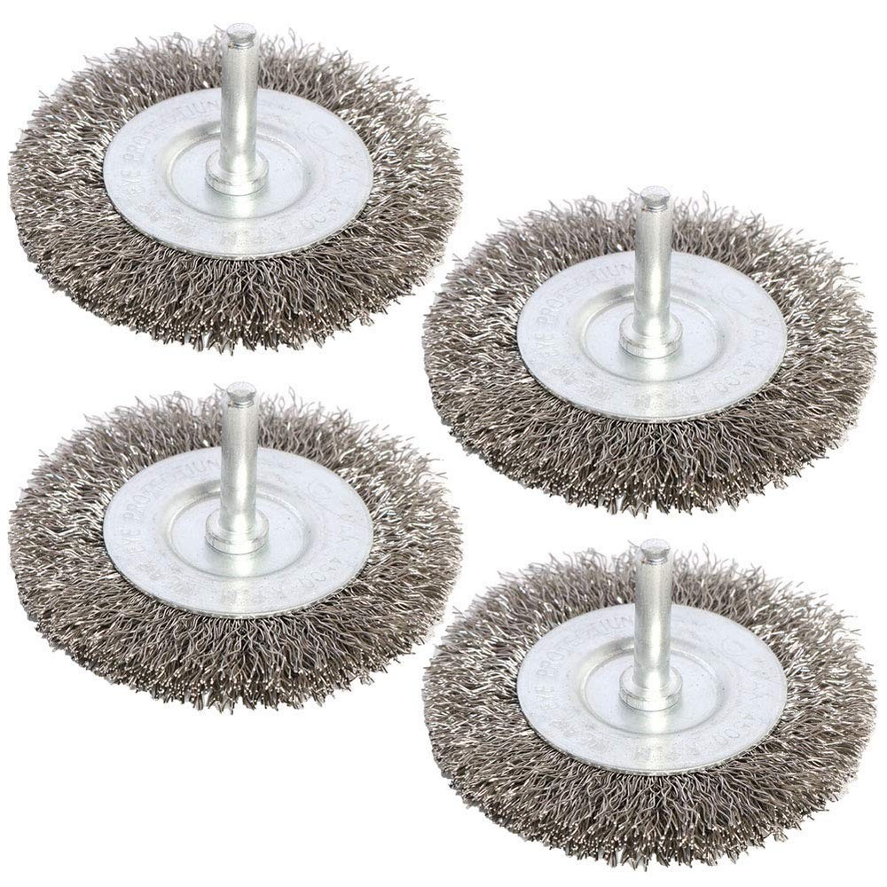 FPPO 4PCS 3 Inch Stainless Steel Wire Wheel Brushes Kit for Drill with Silver
