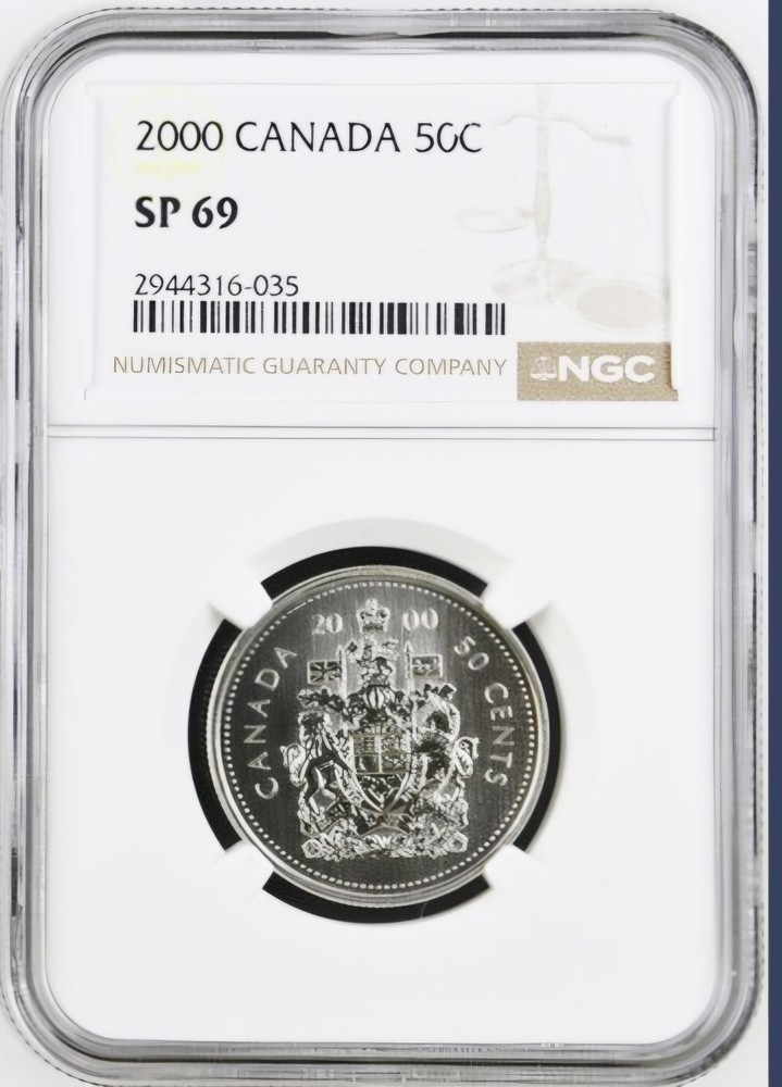 TOP POP 2000 Canada 50 Cent Royal Arms Specimen NGC SP 69
