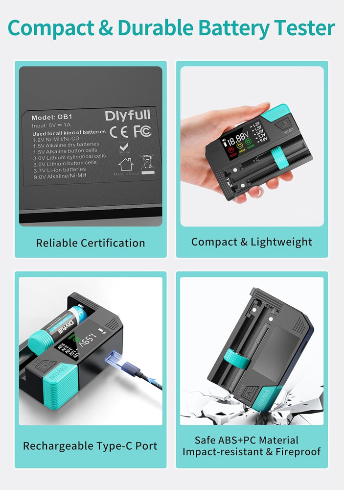 Universal Battery Tester Small Digital Checker with LCD Display for Household