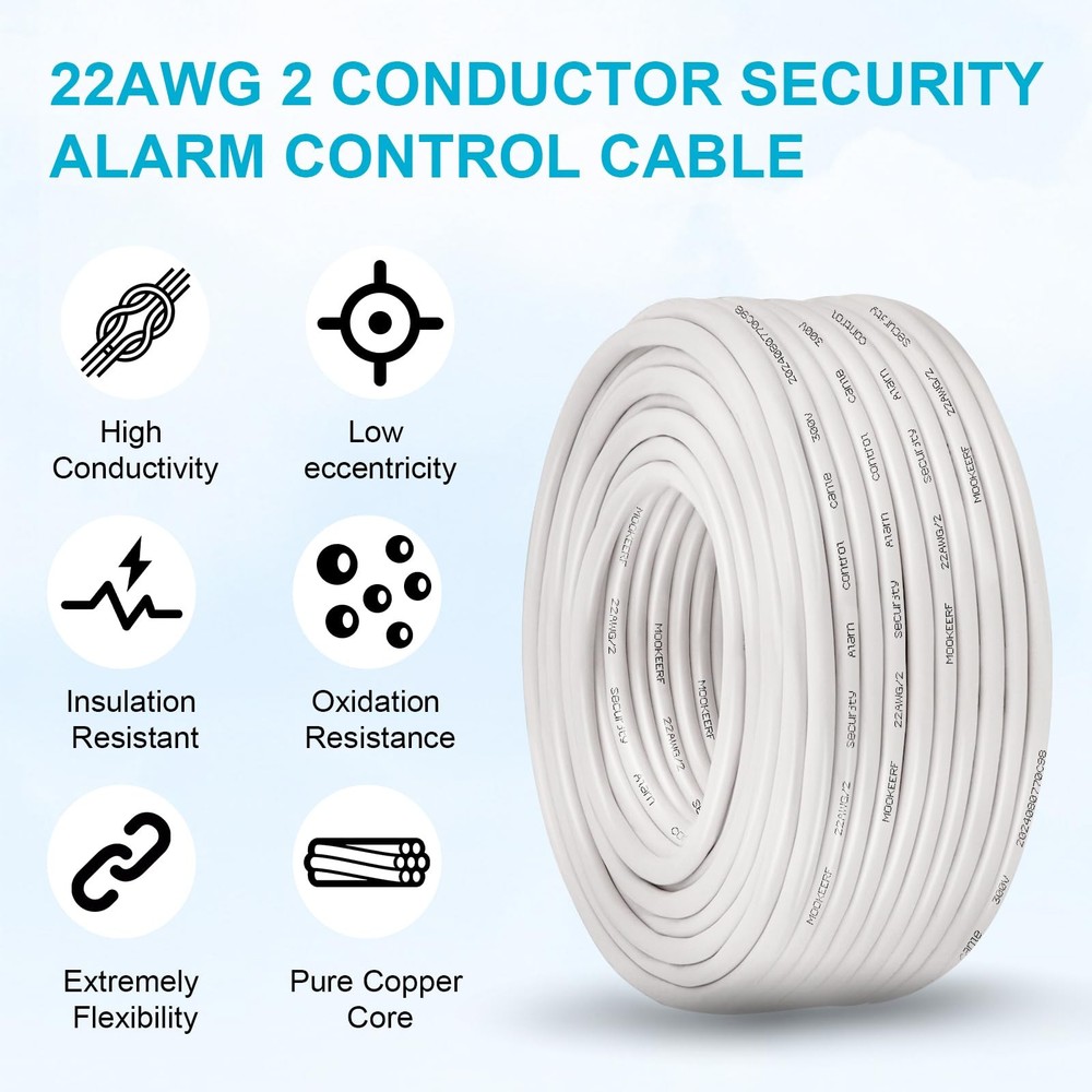 22 AWG 2 Conductor Stranded Shielded Plenum Cable 50FT 22/2 Shielded Wire Whi...