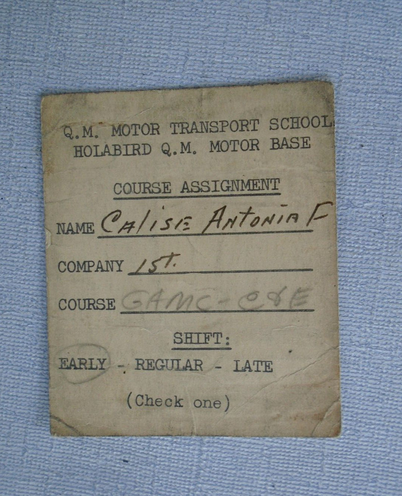 Fort Holabird, MD Motor Transport School assignment card