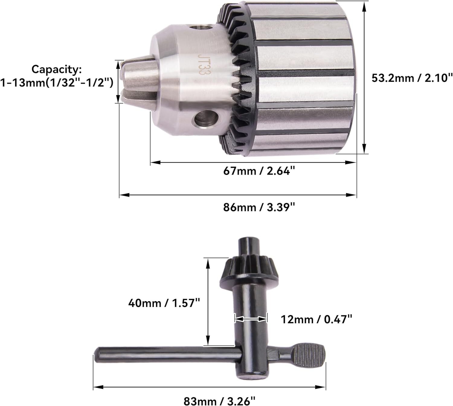 HFS(R) Drill Chuck w/Key (1/32"-1/2" and JT33)