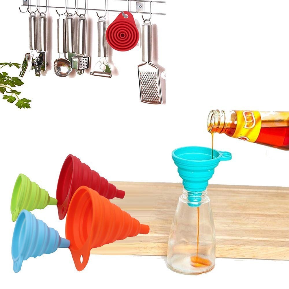 Kitchen Funnel Set 4 Pack, Small and Large, Kitchen Gadgets Accessories Foldable