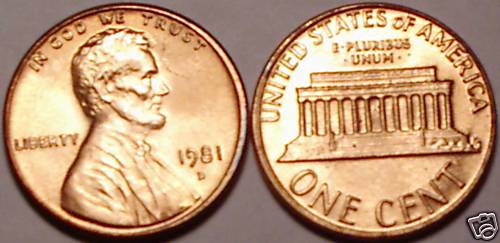 1981-D BRILLIANT UNCIRCULATED LINCOLN CENT~~FREE SHIP~~