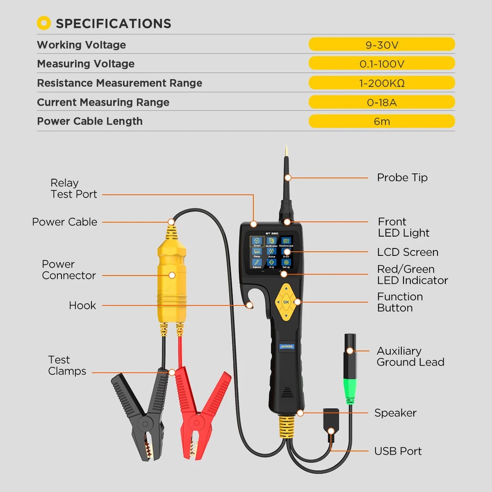 BT280 Car Electrical Circuit Tester Multifunctional Diagnosis Tool System Tester