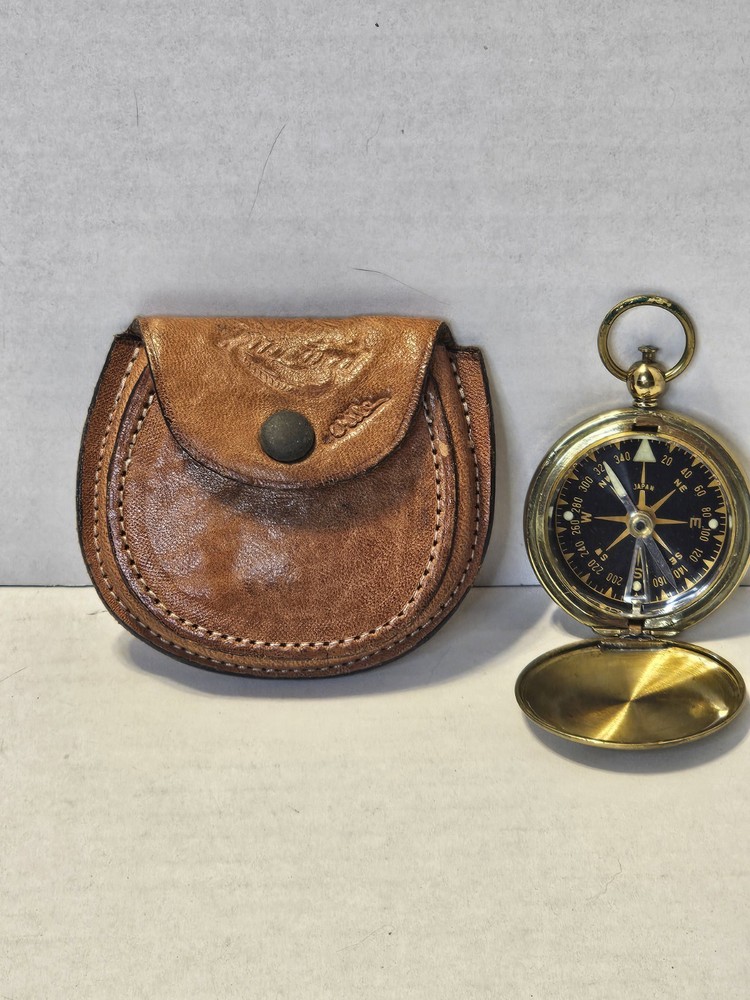 Vintage Compass with leather case marked JAPAN Great Condition