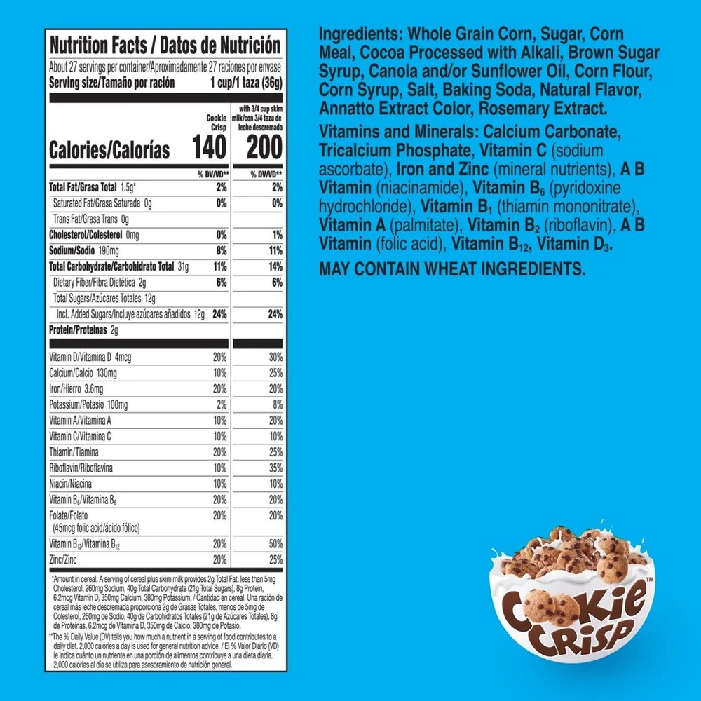Cookie Crisp Cereal, Chocolate Chip Cookie Taste, Value Bag, 35 oz