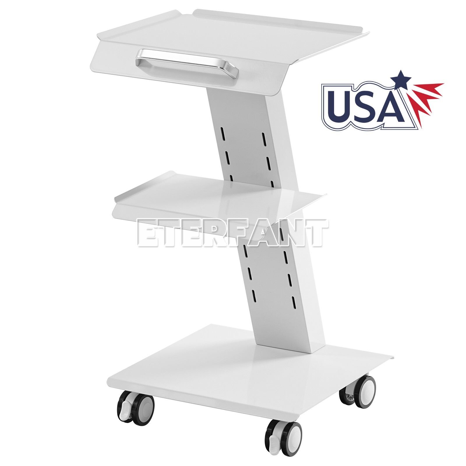 Dental Trolley Mobile Medical Tool Cart Lab Stand 4 Casters Three Layer Serving