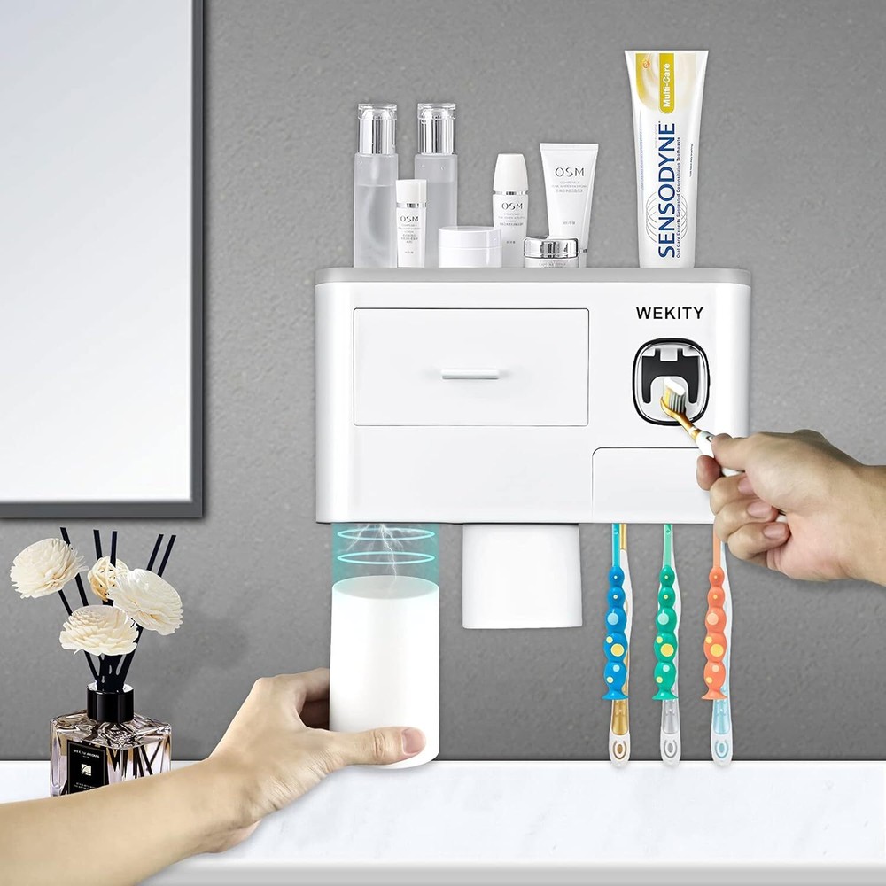 Wekity Multifunctional Wall-Mounted Toothbrush Holder, Automatic Toothpaste