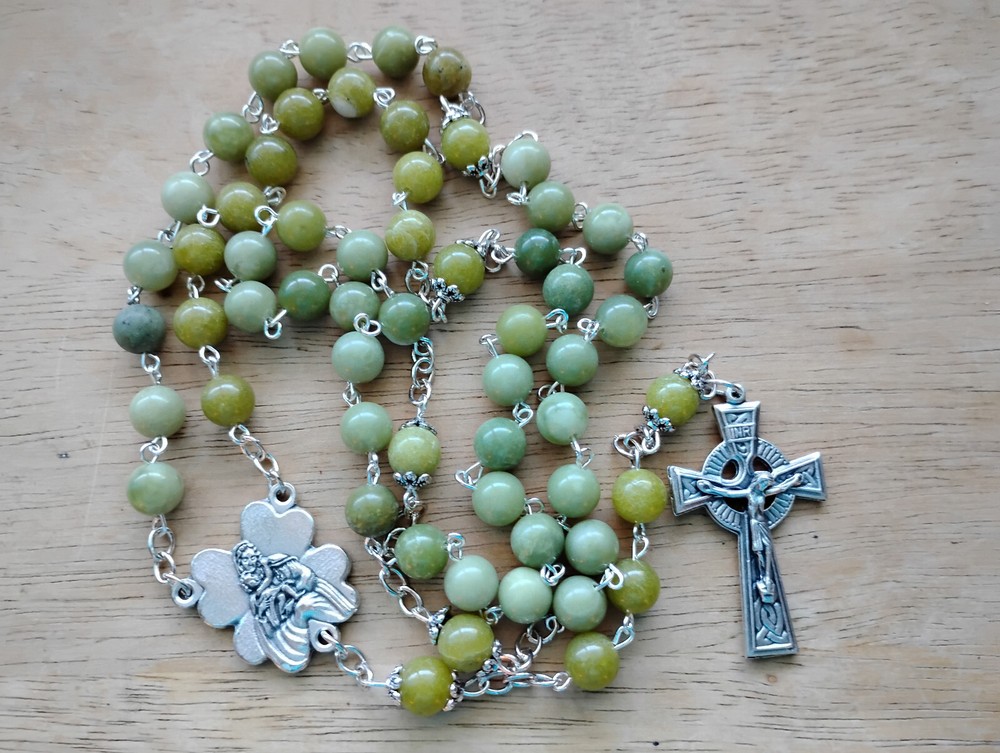 Connemara Marble Rosary Beads 8mm Gemstone Shamrock Irish Celtic St Patrick