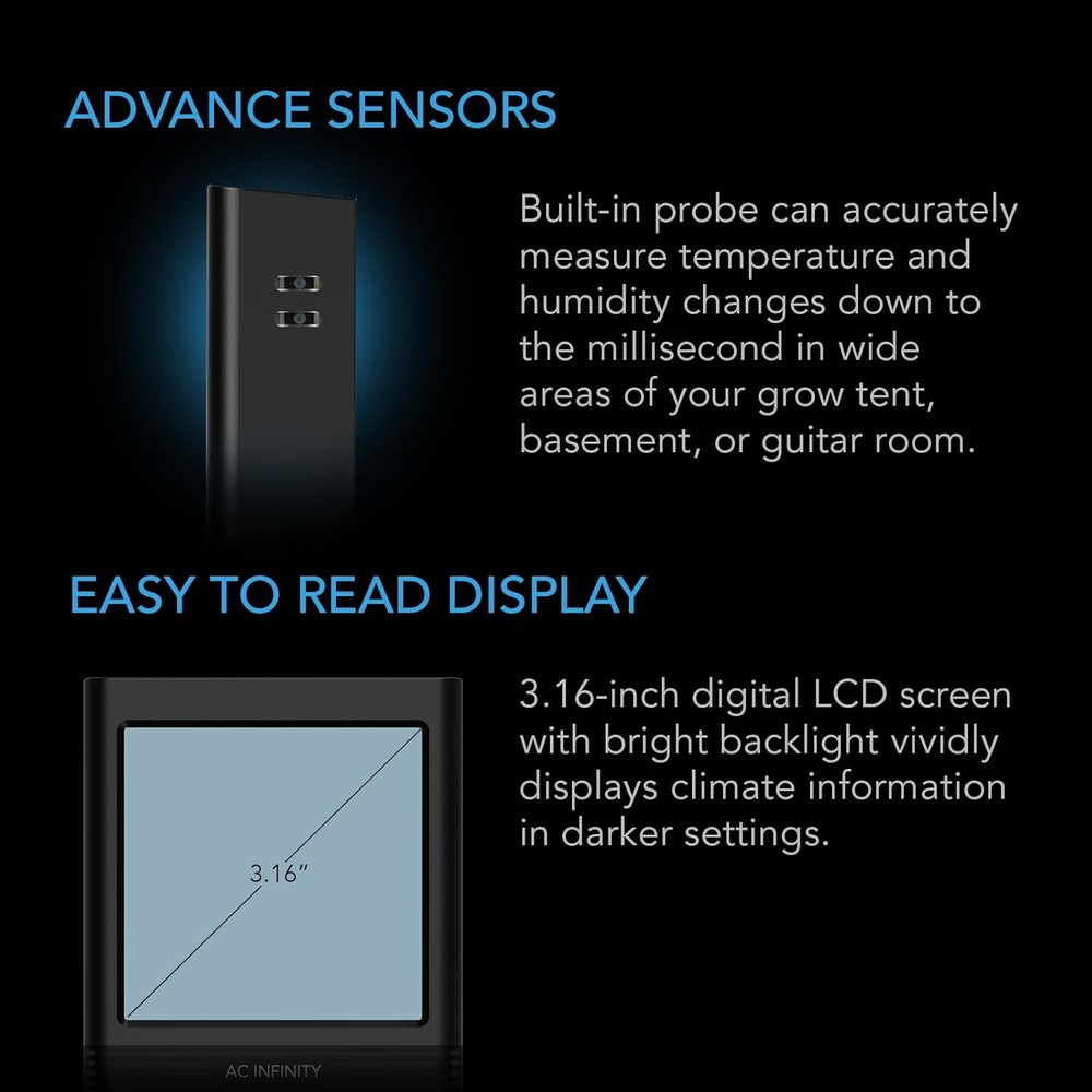 AC Infinity CLOUDCOM B2, Temperature Humidity VPD Smart Hygrometer with Black