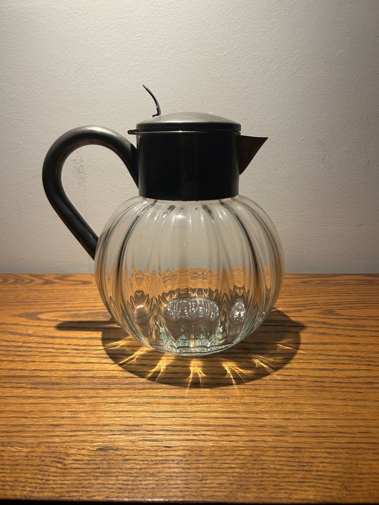 Vtg Silver Plate Glass Water Bar Drink Ware Antq Carafe