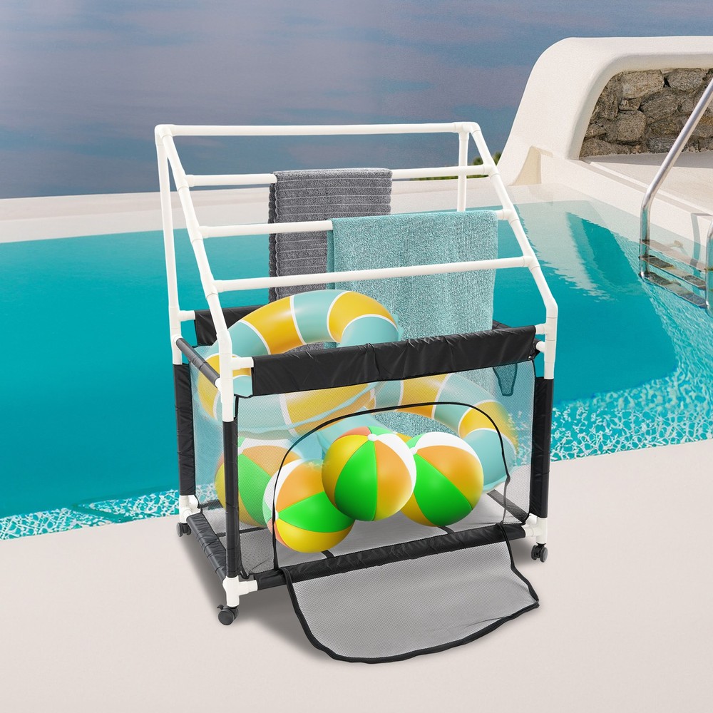 Rolling Pool Noodle Storage Organizer Bin with Mesh