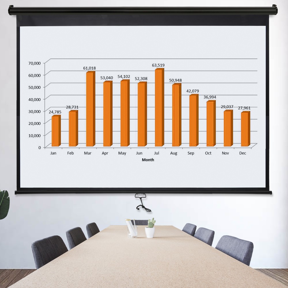 Projector Screen 100" Diagonal Projection Screen Manual Pull Down 16:10 HD Black