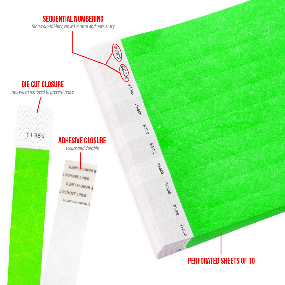 30,000 3/4” Tyvek Wristbands-Choose Your Color - Wholesale,Events,Clubs,Security