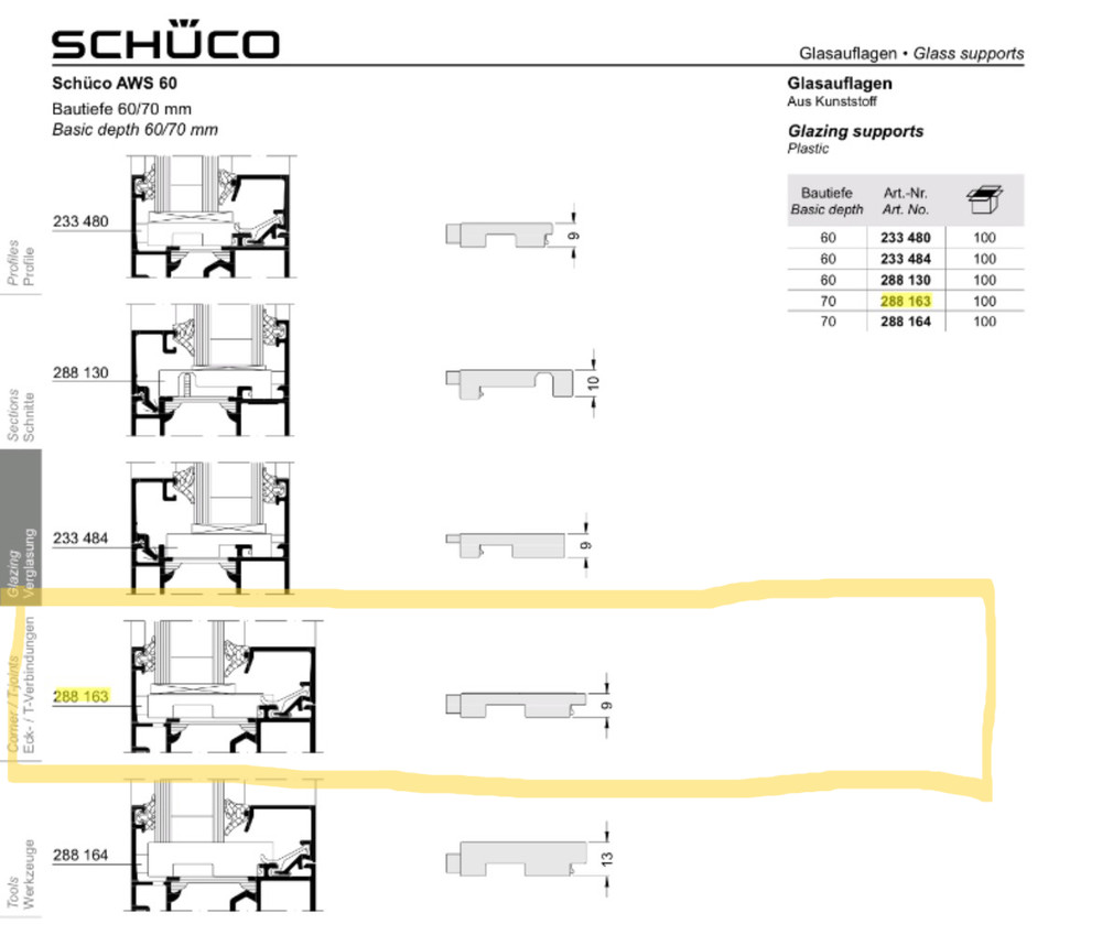 Schuco Glass Support Ref: 288163 100/Box