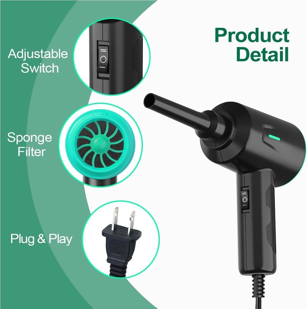 Versatile 2-Speed Electric Air Blower with Essential Accessories for Electronics