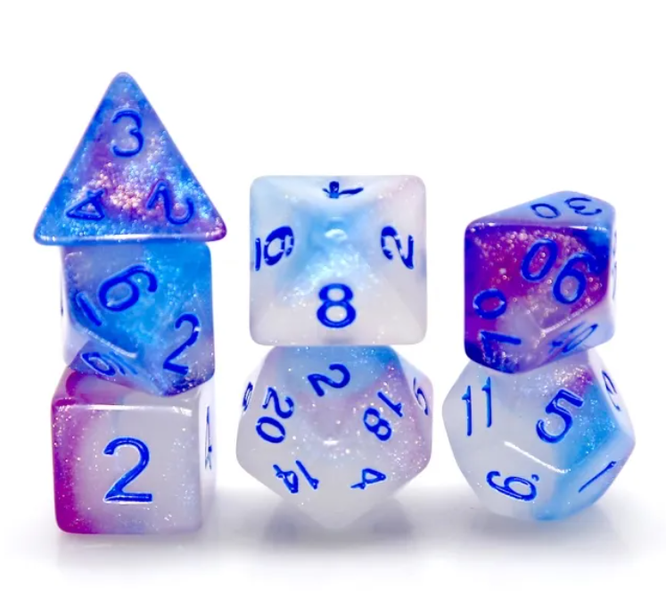Blue Nebula GITD 7 Dice Set Poly RPG DnD Dungeons Dragons AD&D Pathfinder d20