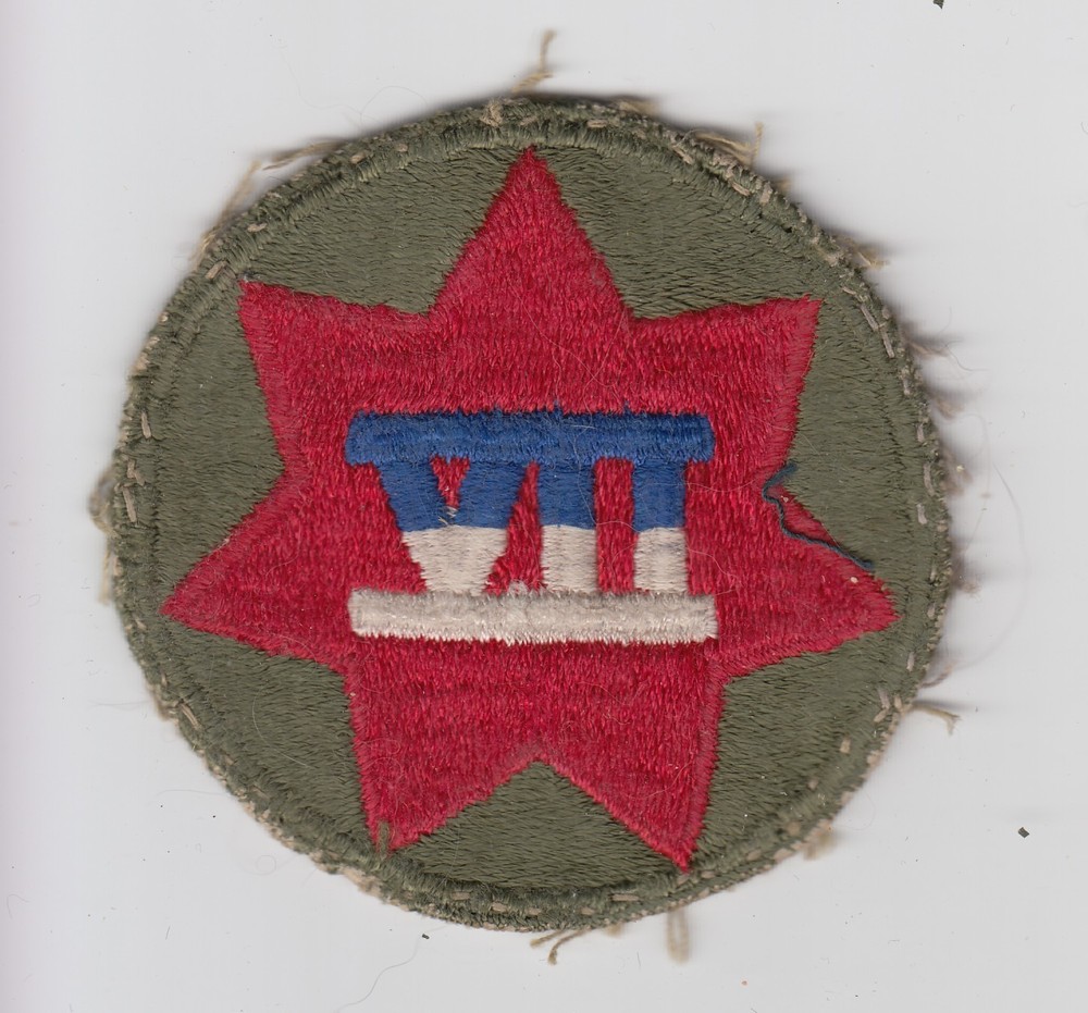 WW2 era US Army 7th Corps Patch Insignia Military Cut Edge Snow Back VII Jayhawk
