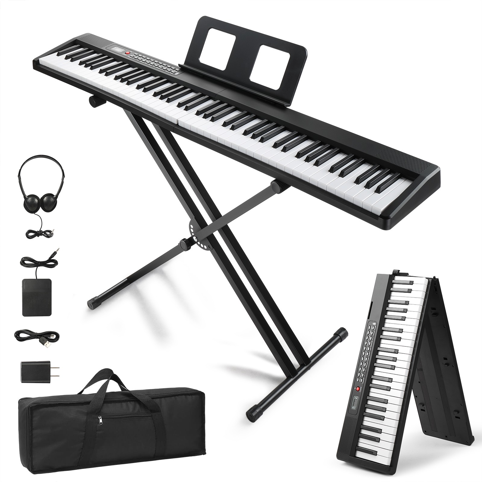 Glarry 88 Keys Folding Keyboard Piano Portable Piano Bluetooth With Stand,Bag
