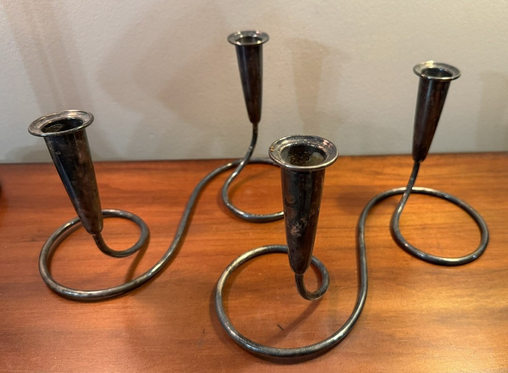 Gunter Kupetz WMF Germany Silver plate Candle Holders Sticks pair set 1950’s MCM