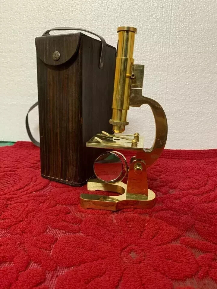 Antique Vintage Solid Brass Microscope Student Microscope 7 Inches Shiny Brass