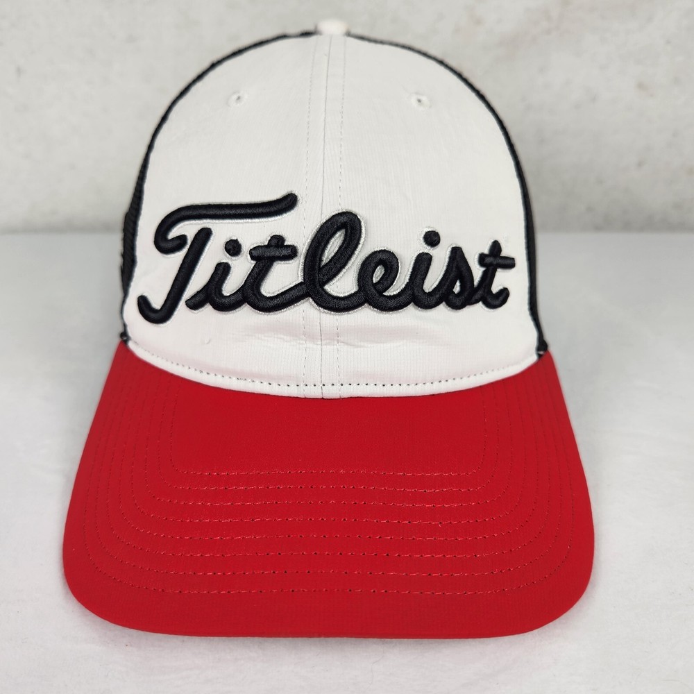 Titleist Golf Cap Hat White Red Black Mesh Back Snapback Adjustable H Palm Tree