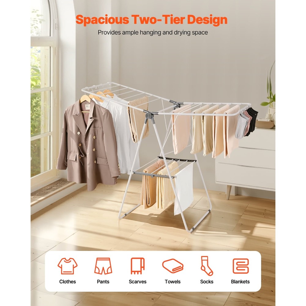 Foldable 2-Tier Clothes Drying Rack, Laundry Rack with Adjustable Height