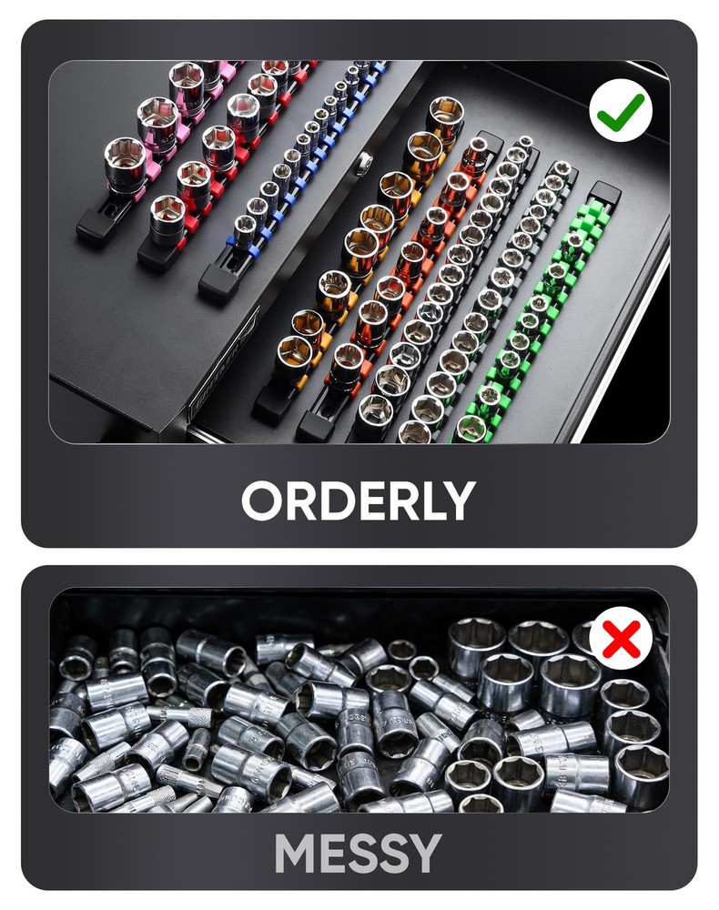 3PC ABS Socket Organizer, Socket Rails Fit 3/8 inch Drive, Heavy Duty Socket ...