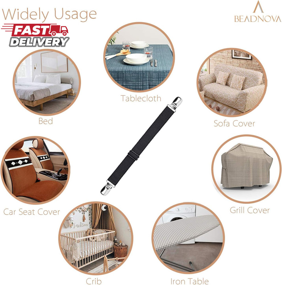 BEADNOVA Bed Sheet Straps 4 Pcs Bed Sheet Holders Fitted Sheet Clips Adjustable