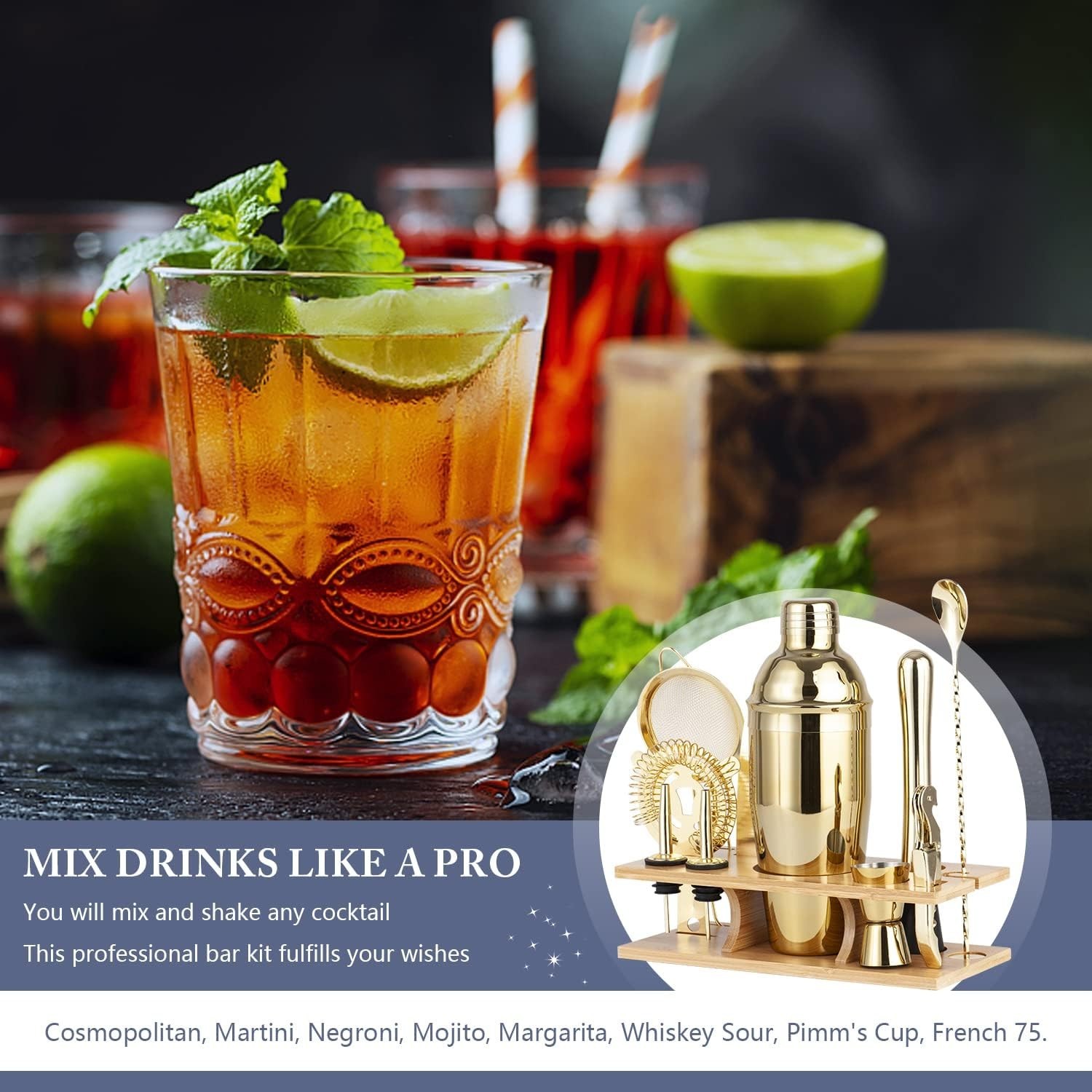 Stylish Gold Drink Mixer - Professional Bartending Set